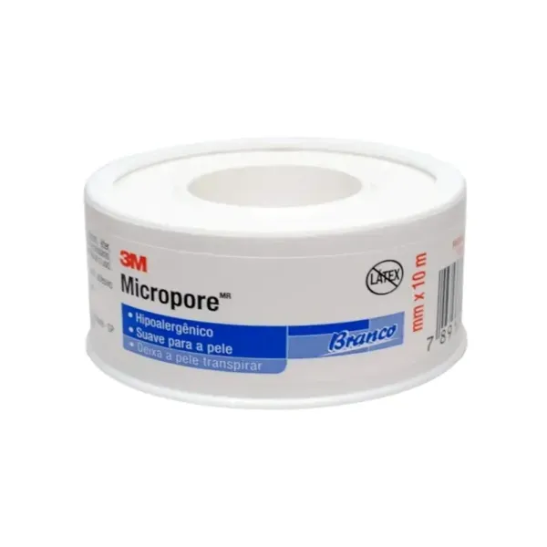 Fita Micropore Hipoalergênica Branca 12,5mm x 10m com Carretel 3M